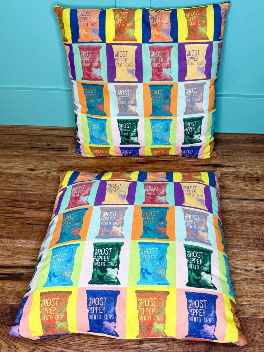 Pair Ghost Pepper Potato Chip Throw Pillows Trader Joe’s Whimsical Warhol Promo